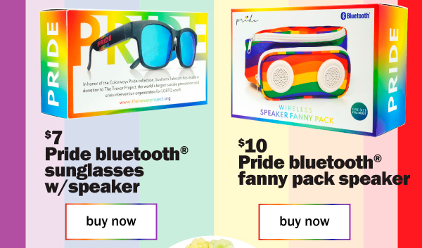 $7 Pride bluetooth sunglasses w/ speaker. $10 Pride bluetooth fanny pack speaker