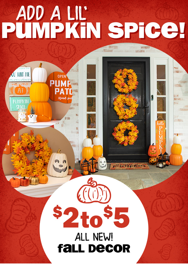 add a little pumpkin spice! $2 to $5 all new fall decor!