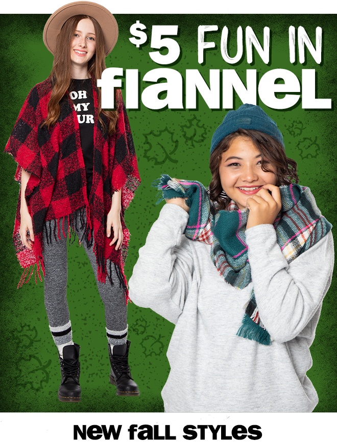 $5 fun in flannel. new fall styles!