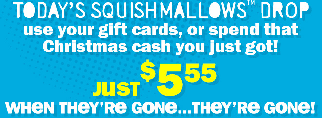 today's squishmallows drop - use your gift cards, or spend that Christmas cash you just got! just $5.55! when they're gone, they're gone!