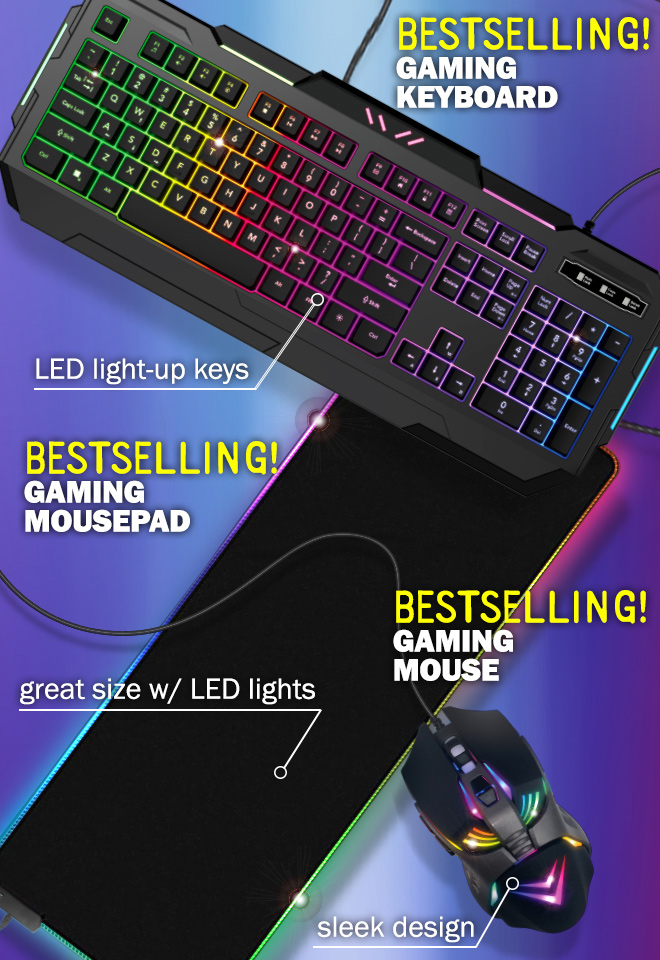 gaming keyboard. gaming mousepad. gaming mouse.