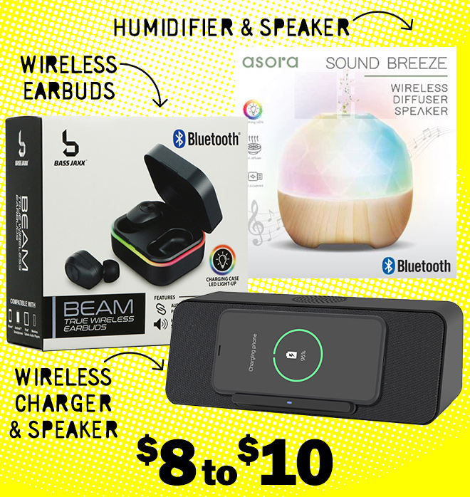 humidifier and speaker. wireless earbuds. wireless charger and speaker. $8 to $10!