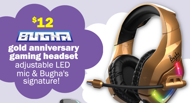 Bugha gold anniversary gaming headset: $12! adjustable LED mic and Bugha's signature!