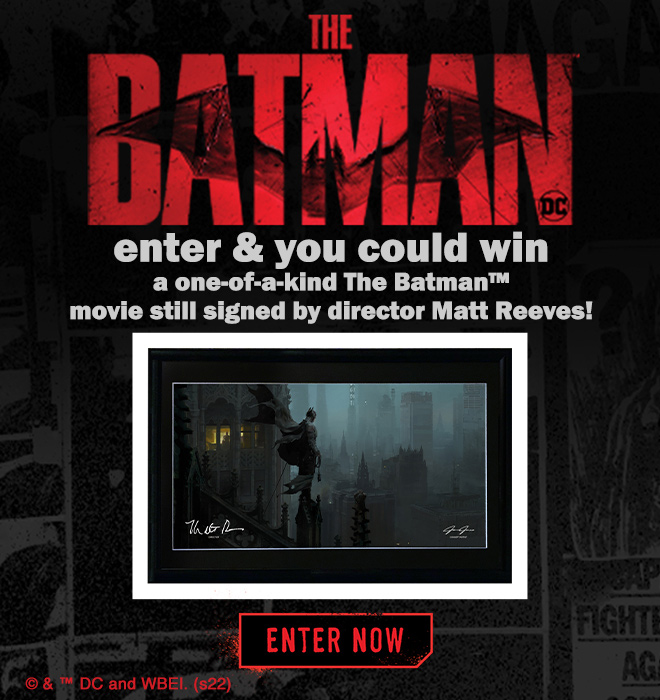 THE BATMAN: enter and you could win a one-of-a-kind The Batman movie still signed by director Matt Reeves! enter now